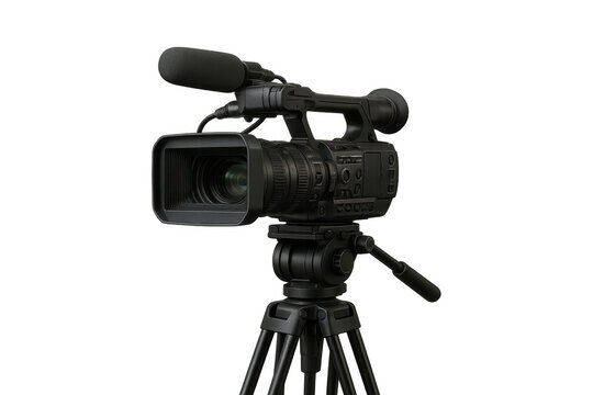 Professional video camera on tripod filming event