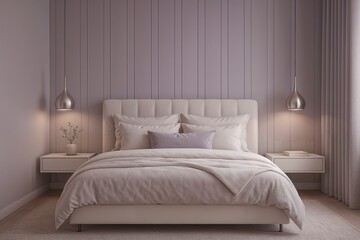 Soft Bedroom with Purple Tones and Gentle Lighting