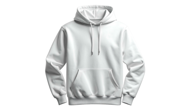Plain white hoodie sweatshirt mockup on isolated background.