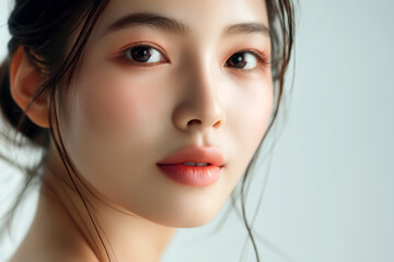 Extreme close-up of young woman with natural makeup and smooth skin, beauty and cosmetic concept.