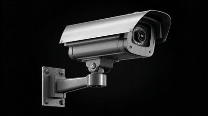 Grey Security Camera with Glowing Orange Lens on Transparent Background