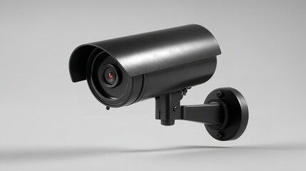 Grey Security Camera with Glowing Orange Lens on Transparent Background