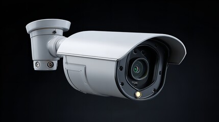 Grey Security Camera with Glowing Orange Lens on Transparent Background