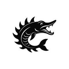 Paddlefish head splashing with water wave droplets vector art illustration