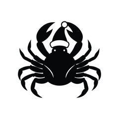 Red crab head with Santa hat silhouette vector art illustration