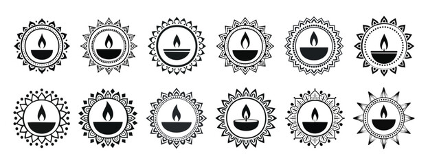 Circle Mandala big set collection: dark, black, silhouette, diwali, deepavali, oil, deepak frame, dussehra, durga, puja, festive, indian, decoration, event, yellow, orange, holi, krishna, janmashtami,