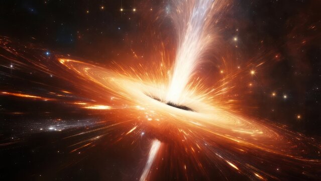 Stunning Black Hole Accretion Disk and Jet Eruption in Deep Space. - Powered by Adobe
