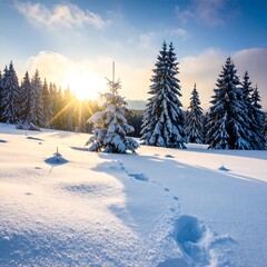 Winter landscape at sunrise
