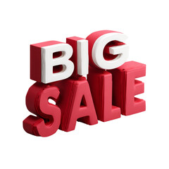 Striking 3D Big Sale Announcement in Bold Red and White Letters with Isolated View