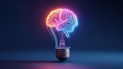 Illuminating Minds: A Glowing Brain Inside a Lightbulb, Symbolizing Ideas and Intelligence