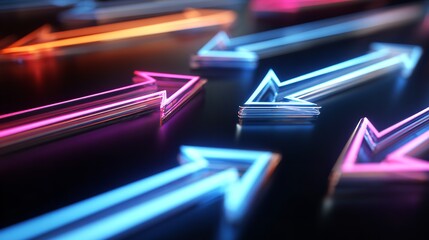 Abstract colorful arrow pointing right on a black background.