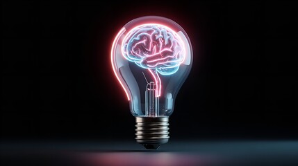 Illuminating Minds: A Glowing Brain Inside a Lightbulb, Symbolizing Ideas and Intelligence
