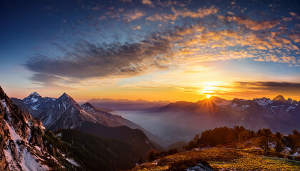 Stunning Sunrise Over Majestic Mountain Range