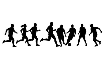 Silhouette of a group of soccer players.