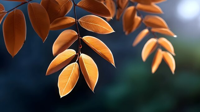 Vibrant orange autumn leaves gently swaying on a branch against a blurred, natural background.