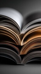 close-up of open book pages, focus on the edges of each page to create an illusion that they levitate and merge with another one in front of them