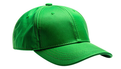 Fototapeta premium Vibrant Green Baseball Cap Isolated on a Clean White Background.