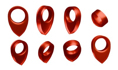 3D red map pin icons.