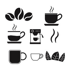 Coffee cup icons set, Coffee black icons, vector illustrator