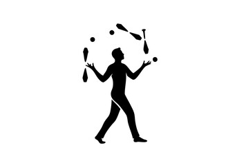 A silhouette of a person juggling, focusing on the art of juggling and balance.