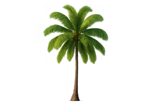 Tropical palm tree with green fronds on transparent background