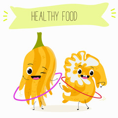 Buddha's hand fruit funny characters, hand drawn vector illustration.