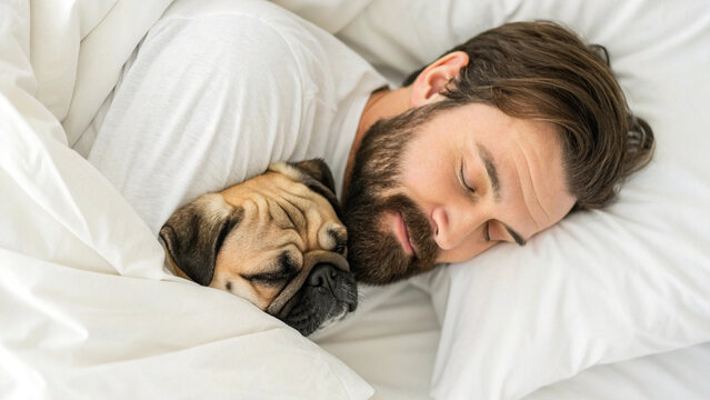 Man sleeping photo, Person with dog, Cute pet resting, Man relaxing with puppy, Dog cuddling artwork, Sleeping human and dog, Rest time with pet, Man nap with puppy, Bed sleeping with dog, Pet love sy
