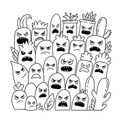 Hand-drawn monster coloring book illustration, simple line art, clean outline, no shading, doodle style, suitable for children’s coloring book.eps