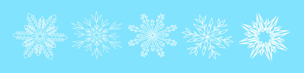 Realistic snowflakes Icons. Winter concept. Set of snowflakes on blue background. Snow, winter holidays. Vector illustration.