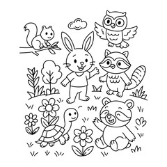 Hand drawn kawaii coloring book illustration, simple line art, clean outline, no shading, doodle style, suitable for children’s coloring book with transparent background