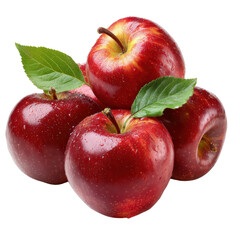Group of Ripe Red Apples with Water Droplets and Green Leaves Isolated on Black Background fruit fresh fruit, Png Isolated On White, Transparent Background