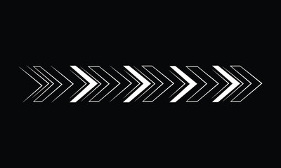 Stylized Chevron Arrows Alternating in White and Gray on Black Background – Horizontal Motion Design Symbolizing Progress, Navigation, or Speed