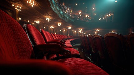 Empty Red Theater Seats Under Dramatic Lighting