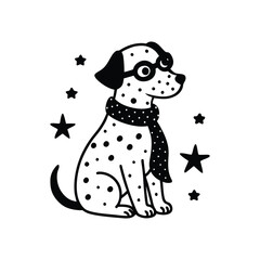 Dalmatian mix wearing round glasses and a scarf