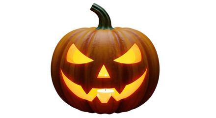 Lit halloween jackolantern isolated on transparent background