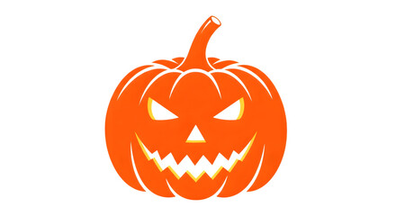 A bright orange halloween pumpkin with a carved scary face isolated on transparent background