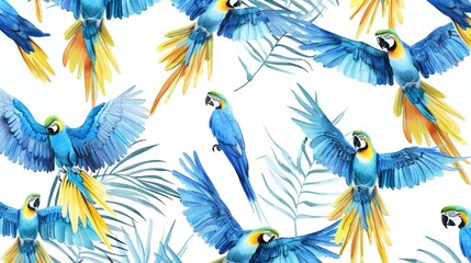 Fototapeta premium Macaws on a White Background – vibrant and lively birds stand out against a clean, minimal backdrop. The colorful macaws create an engaging and dynamic visual experience.