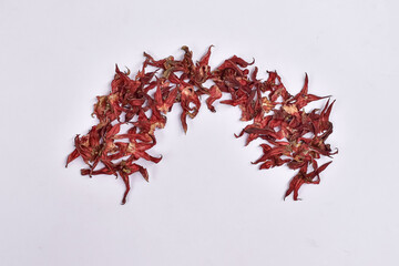 Naklejka premium Dried hibiscus tea, roesella red tea drink ingredients, dried rosella