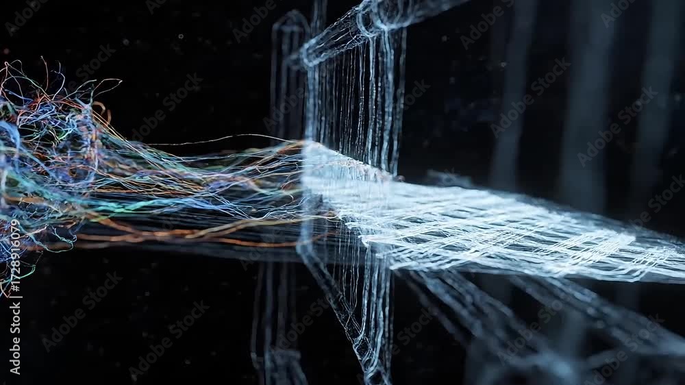Wall mural abstract glowing particles flow and connect, representing data transfer and digital networks.