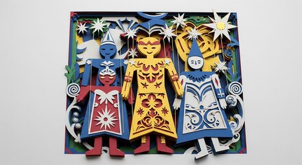 Abstract Layered Cutout Design with Wayang Motifs