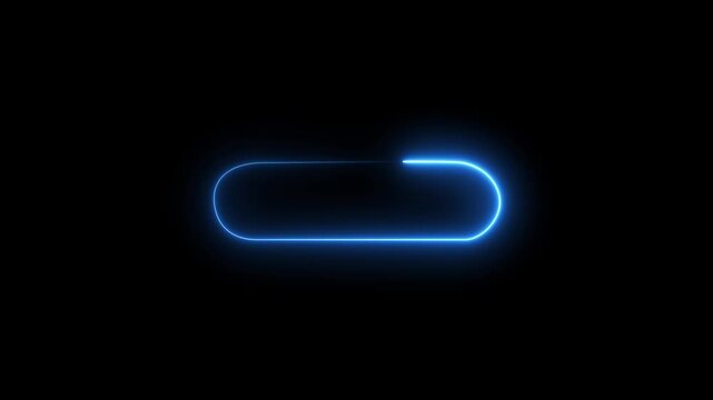 Bright neon rectangle frame with rounded corners icon animation on black background..   