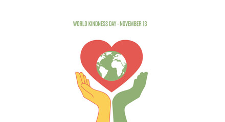 World Kindness Day Illustration Hands Holding Heart with Earth Globe.