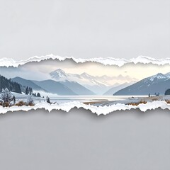 Winter landscape peeks through ripped paper