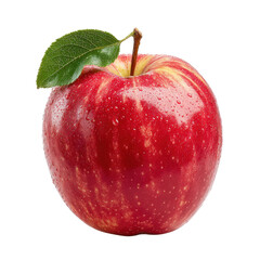 Close up of a ripe red apple with water droplets and a green leaf on a black background fruit fresh, Png Isolated On White, Transparent Background