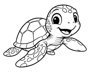 Cute cartoon sea turtle with spotted shell and happy face, turtle, sea animal, cute, cartoon, ocean