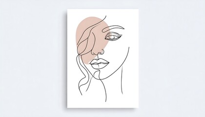 Obraz premium Elegant Minimalist Line Art Woman Face Abstract Portrait.