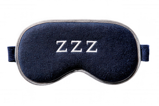 Dark blue sleep mask with embroidered zzz letters isolated on a transparent background cover