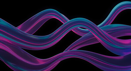 Abstract flowing ribbons of vibrant blue and purple light.