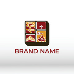 Bento japan food Travel Agency Logo Four-Panel Icon with Cultural Elements