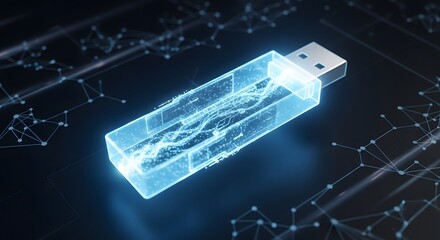 Digital Technology USB Drive with Innovative Design on a Modern Background